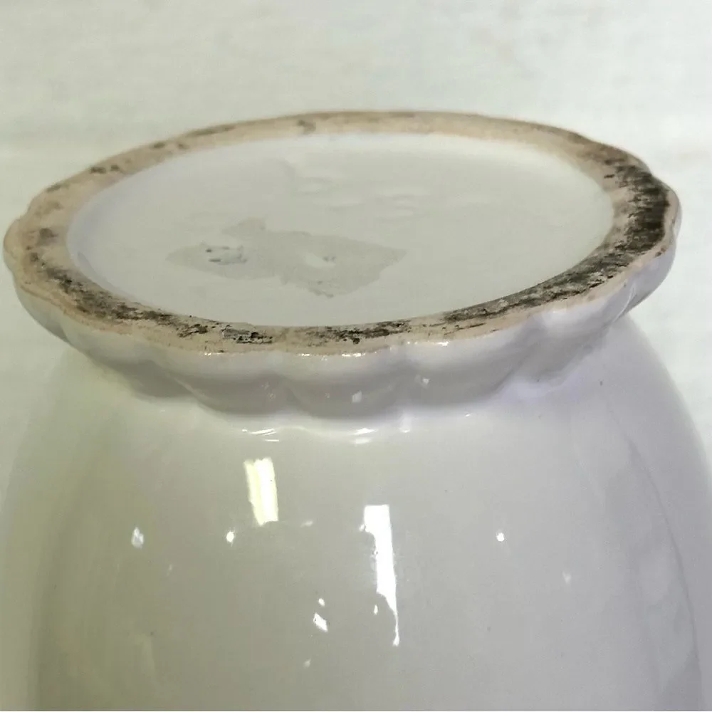 White Ceramic Vase Embossed Floral Pedestal Base Classic Decor 9 Inch